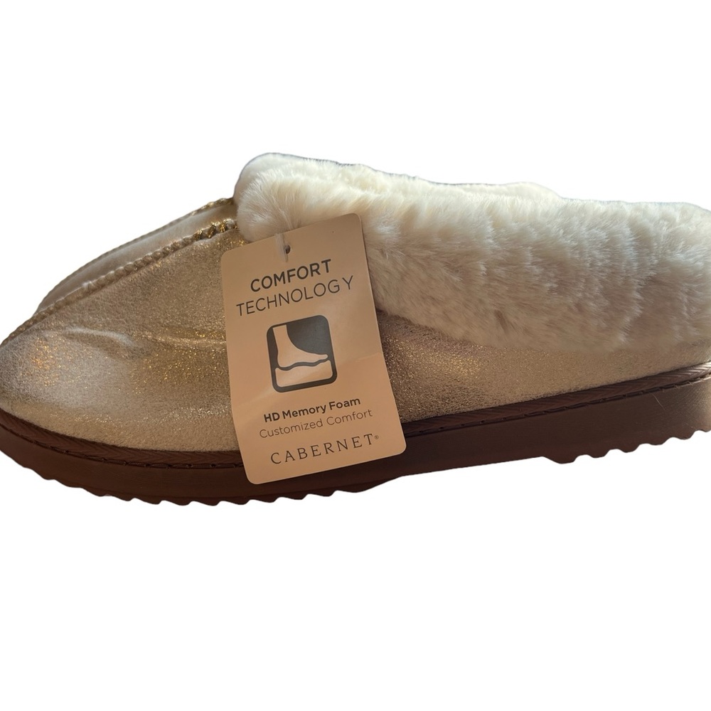 Cabernet Gold Shimmer Slippers Comfort Technology Women’s NWT
